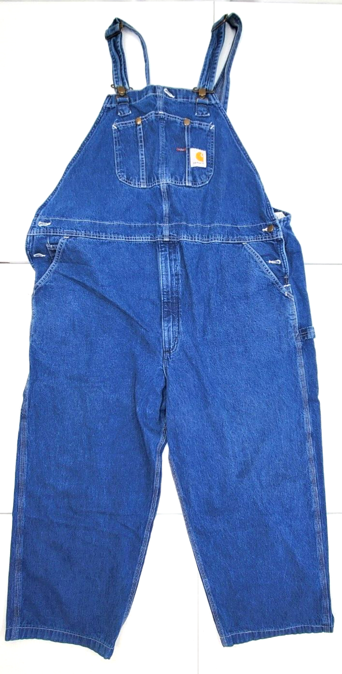 Vintage Carhartt Men 48x30 Blue Denim Baggy Bib Overalls 80s/90s Jeans 4806